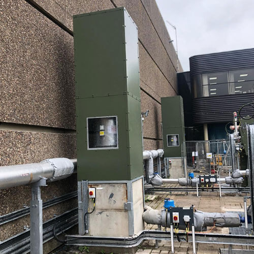 water-ventilation-exhaust-tower External supply fans, ventilation ducts galvanised mild steel (GMS) with attenuation/acoustic enclosures