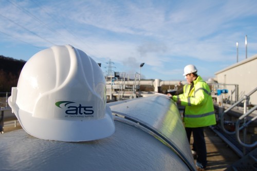 ATS branded hardhat on site