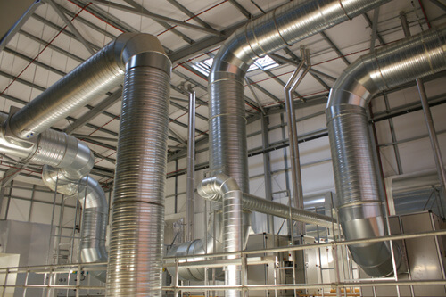 Temperature control system, ductwork going to Air Handling Unit (AHU) on mezzanine